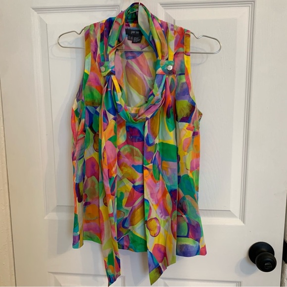 100% Silk Colorful Sleeveless Top - Picture 1 of 4